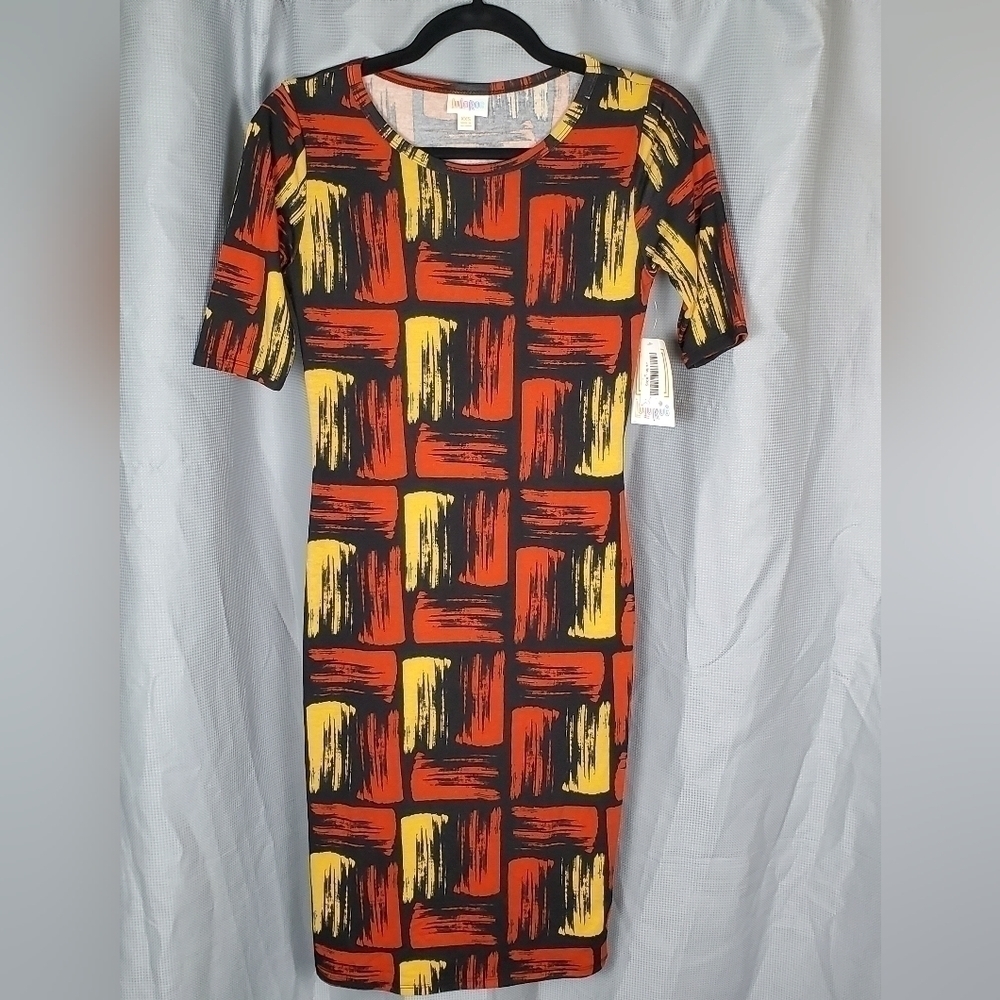 NWT Lularoe Julia, orange and yellow brush stroke pattern, size XXS